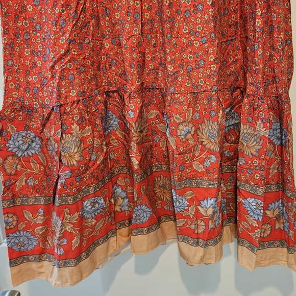Hautellie Boutique Cotton Maxi Skirt Red Floral Print Ruffle Tier Size Med NWOT - Picture 10 of 16
